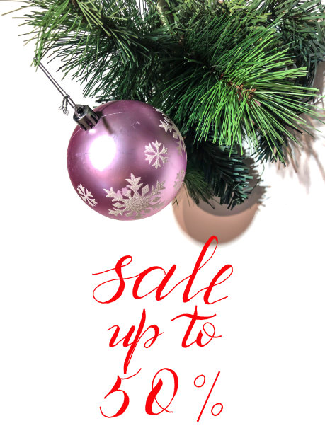 圣诞和新年销售，礼品券，折扣券与题词-销售高达50%图片下载