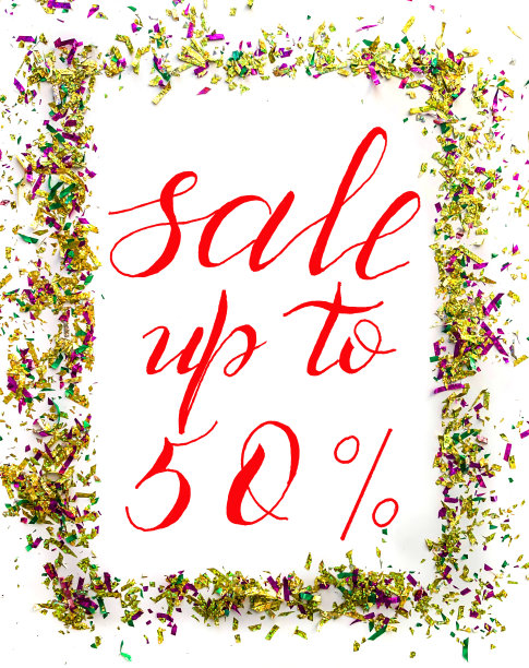 圣诞和新年销售，礼品券，折扣券与题词-销售高达50%图片下载