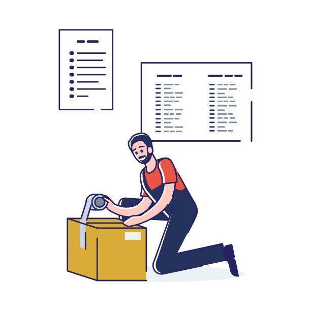 男人用胶带在纸板箱中包装包裹图片下载