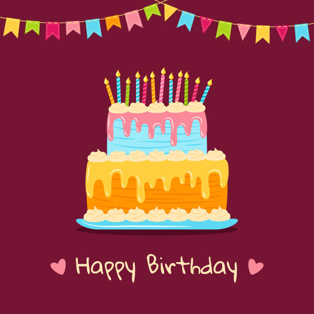 生日祝福蛋糕平星甜品矢量图片下载