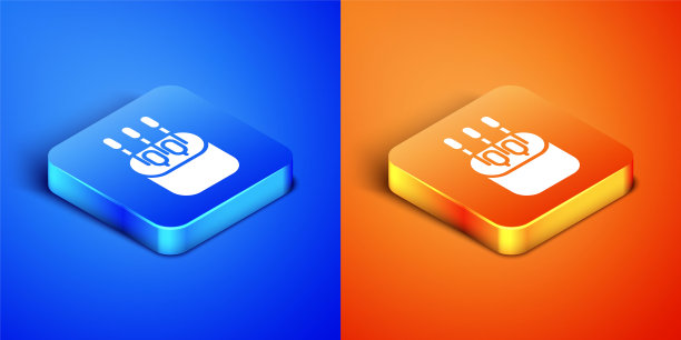 棉签耳朵图标孤立在蓝色和橙色背景。方形按钮。矢量图图片下载