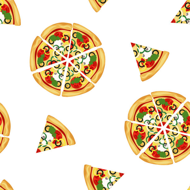 披萨无缝图案孤立在白色背景上图片下载