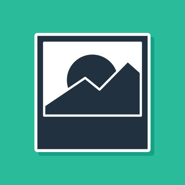 蓝色照片图标隔离在绿色背景上。向量图片下载