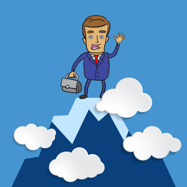 成功的商人带着公文包站在象征世界商业高峰的山顶上图片下载