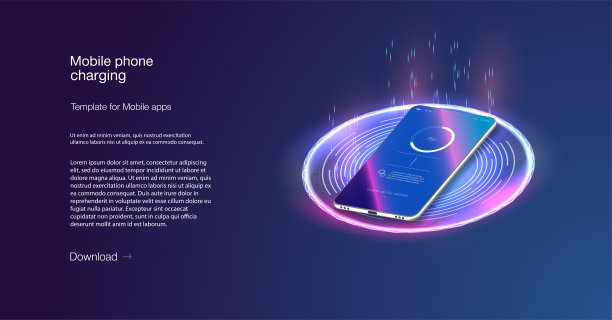 未来手机可以在蓝色背景下无线充电。无线充电。图片下载