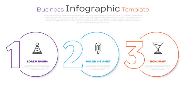 设置线派对帽，冰淇淋和鸡尾酒。业务信息模板。向量图片下载
