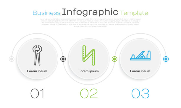 定线钳、折尺、木刨工具。业务信息模板。向量图片下载