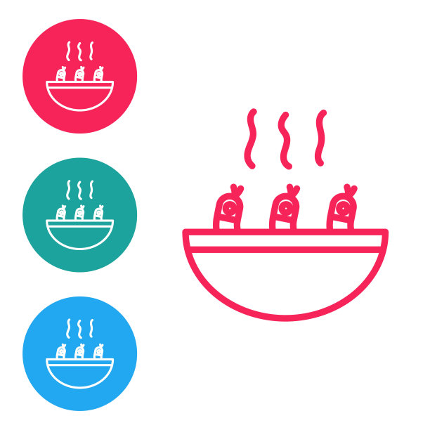 红线汤虾图标孤立在白色背景。冬阴功汤。在圆形按钮中设置图标。向量图片下载