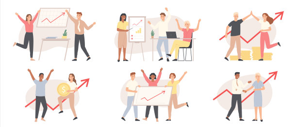 商务人士增加财务图表。投资，财务团队成功。增长表示，箭头图形向上的矢量概念图片下载