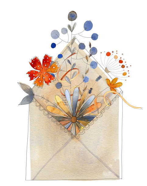 套夏季、花园、复活节、生日，春季用花束、树叶、树枝装在信封里。图片下载