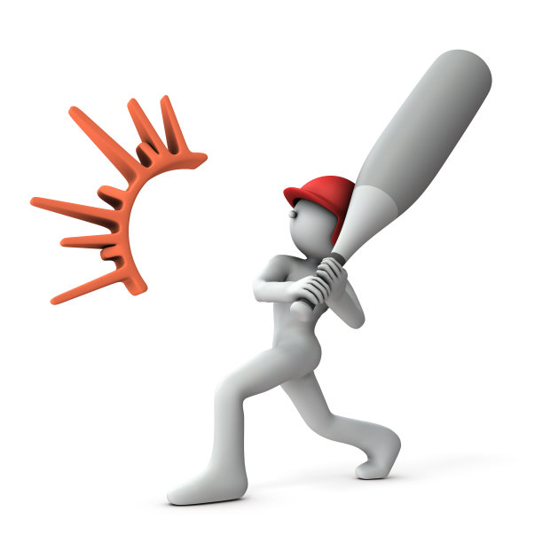 全力挥棒的强壮击球手。白色背景。3 d渲染。图片下载