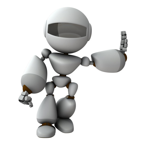 人工智能机器人向一侧倾斜。3 d渲染。白色背景。图片下载