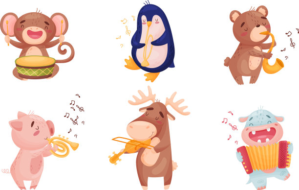 卡通动物演奏乐器图片下载