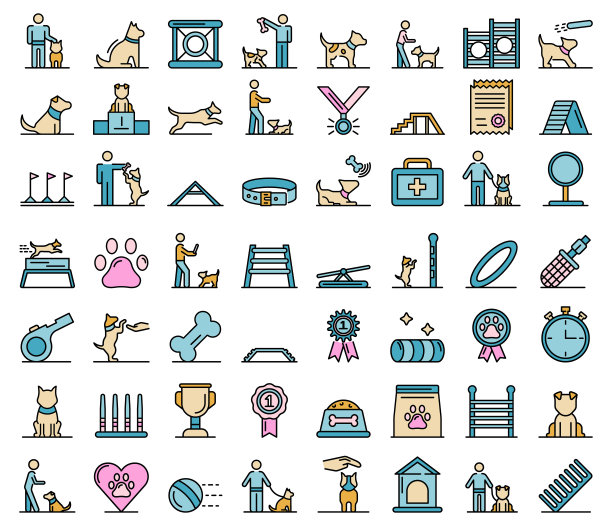 狗训练图标矢量平坦图片下载