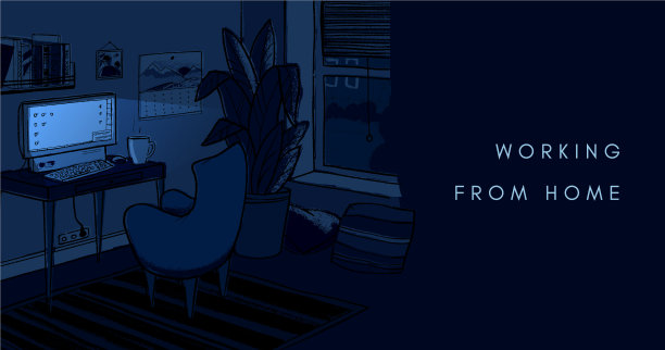 舒适黑暗的夜晚家庭办公室图片下载