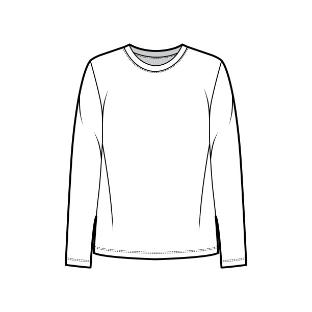 裁剪棉质t恤技术时尚插图与放松的适合，船员领口，长袖。平的外衣图片下载