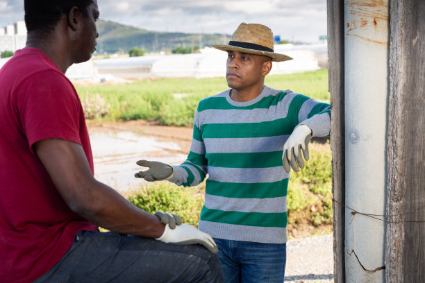 拉丁美洲农民在农场和非洲伙伴交谈图片下载
