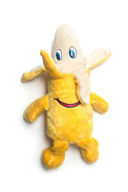 有趣的长毛绒在形状的香蕉在白色的背景图片下载