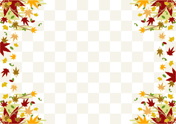 秋天彩色的叶子和格子图案的背景图片下载