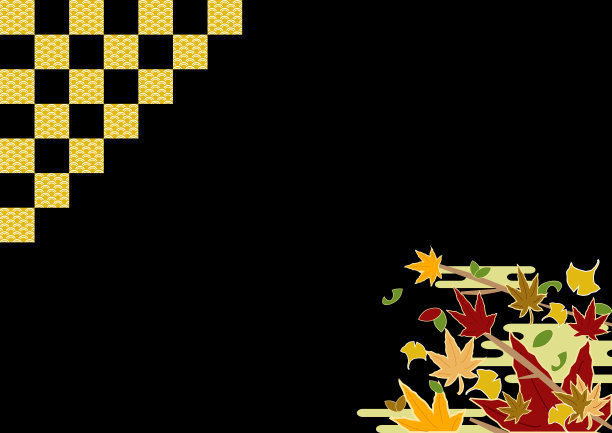 秋天颜色的叶子和金色格子背景图片下载