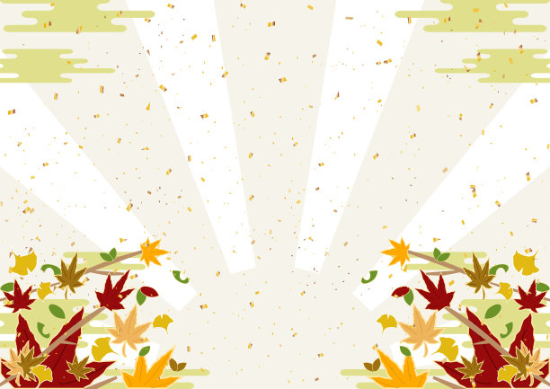 初升的太阳和秋色的树叶图片下载