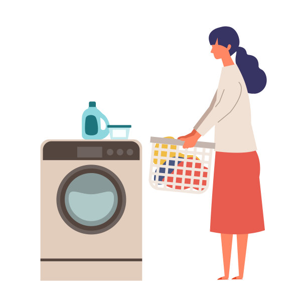 矢量插图的女人使用洗衣机。女人做家务。图片下载