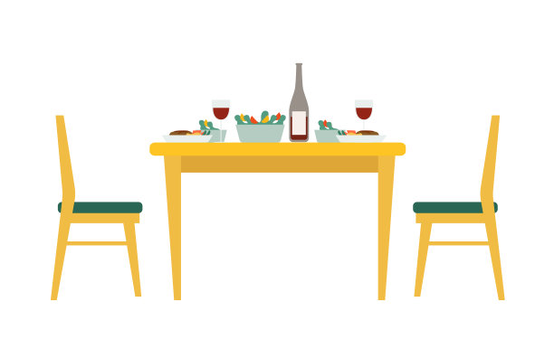 晚餐场景的矢量插图。呆在家里的概念。图片下载