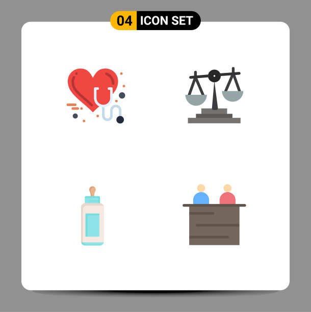 包4个现代平面图标和符号图片下载