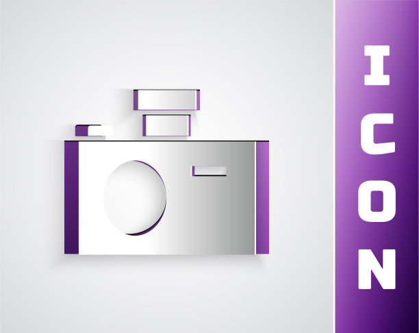 剪纸照片相机图标孤立在灰色图片下载