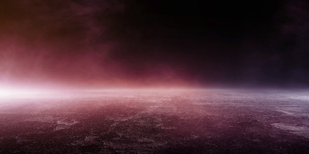 3D渲染抽象的沥青灯在黑暗的空街道与烟雾，黑暗的背景场景的空街道夜晚城市。图片下载