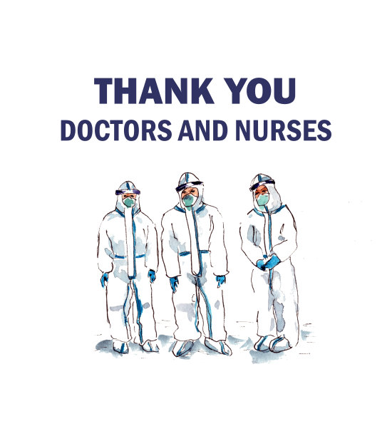水彩画、世界隔离冠状病毒感染CAVID-19、防护口罩、一群穿着防护服的医生。孤立在白色背景上图片下载