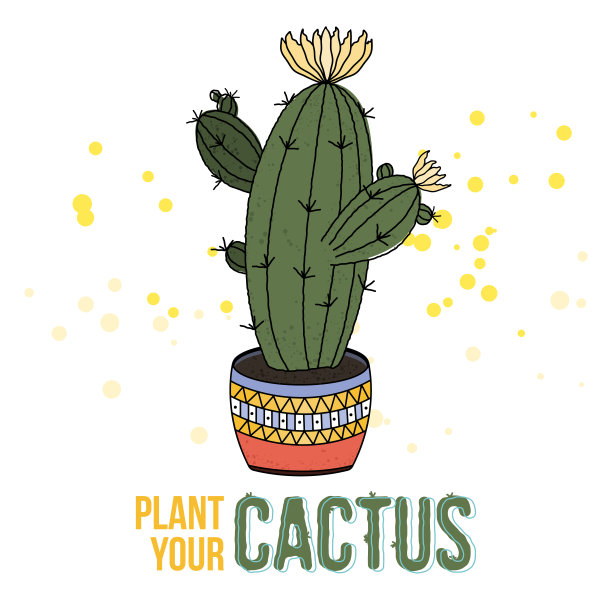 花盆中的仙人掌。可爱的励志绘图应用于衬衫和其他衣服，贴纸，卡片，海报。矢量插图。图片下载