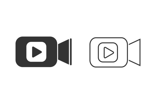 摄像机线图标设置在平面风格。电影播放矢量插图在白色孤立的背景。视频流业务概念图片下载