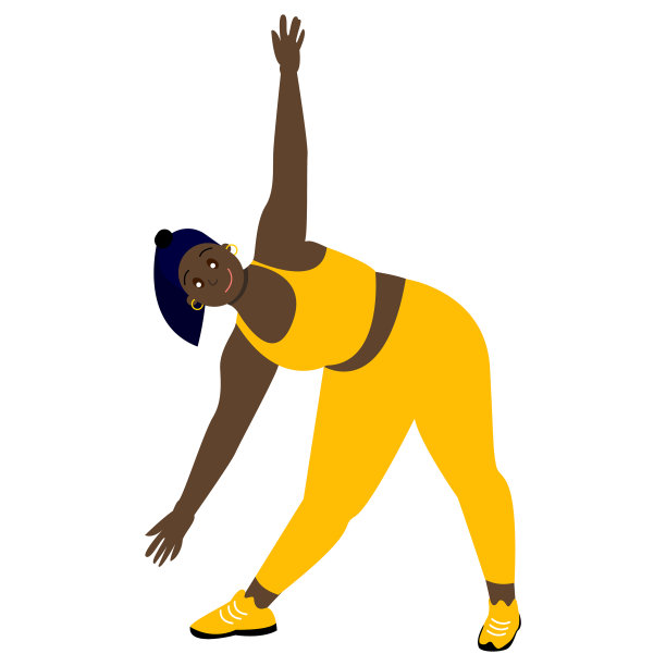 非洲的女人。扎着马尾辫的黑人年轻女子。年龄要在18 - 25岁之间。孤立在白色的。身体积极的。跳舞和休闲。穿着黄色运动服做运动。用于海报、网页或界面图片下载