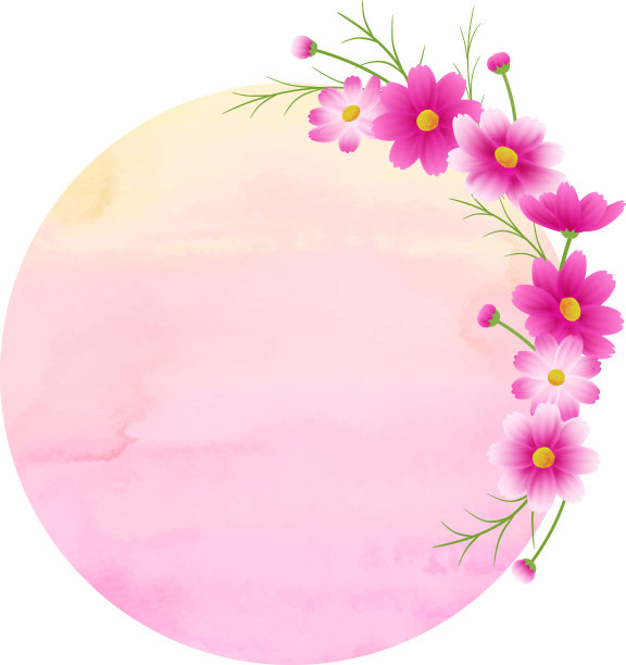 粉红色渐变的宇宙圆框，花圈，黄粉水彩背景，秋天的形象图片下载