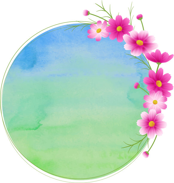 圆形框架粉红渐变宇宙，花环，蓝绿色水彩画背景，秋天形象图片下载