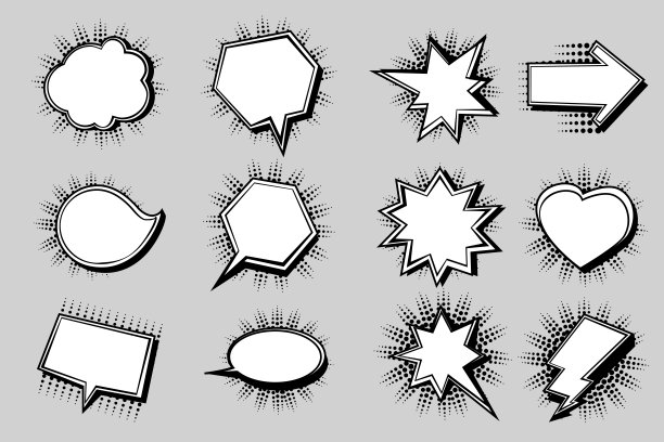 漫画风格的卡通泡泡。对话框和手势。图表信息设置，波普艺术风格。孤立的图标向量集。图片下载