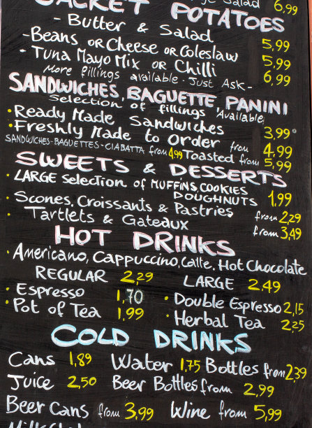 伦敦卡姆登的餐厅菜单图片下载