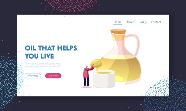 橄榄油生产登陆页面模板。微小的男性人物拿着巨大的绿色橄榄压榨特级初榨橄榄油图片下载