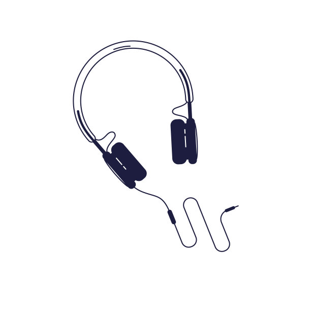 矢量线平面插图对耳机隔离在白色背景。图片下载