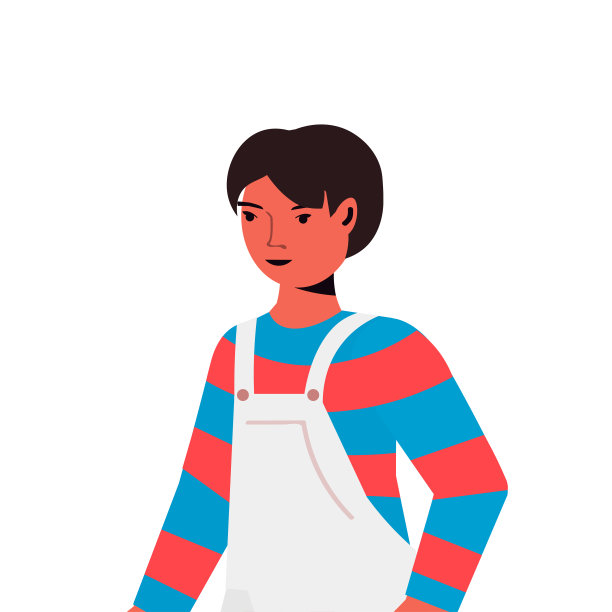 小女孩穿着休闲时尚的服装，女性卡通人物可爱的孩子肖像孤立图片下载