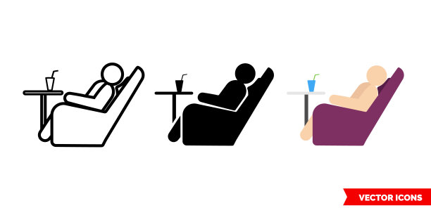 舒适放松图标三种颜色，黑色和白色，轮廓。孤立向量符号符号图片下载