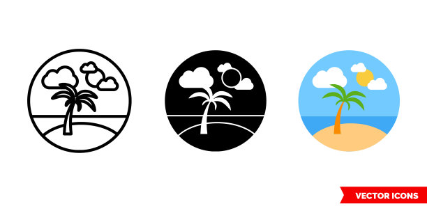 加勒比岛图标3种颜色，黑色和白色，轮廓。孤立向量符号符号图片下载