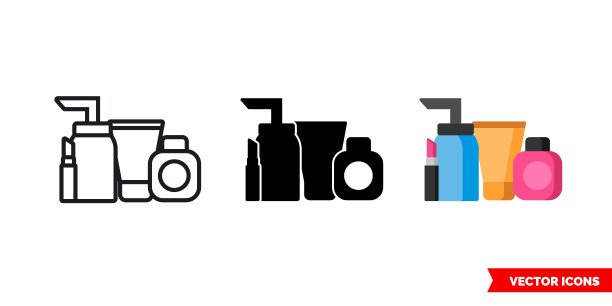 彩妆图标有三种类型:彩色、黑白、轮廓。孤立向量符号符号图片下载