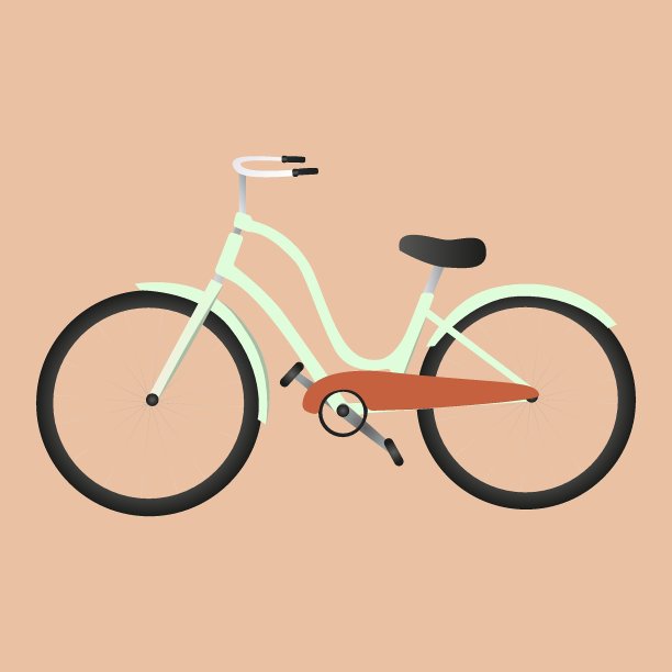 自行车在时髦的颜色在鲑鱼粉色的背景，矢量平面插图，运动的生活方式图片下载
