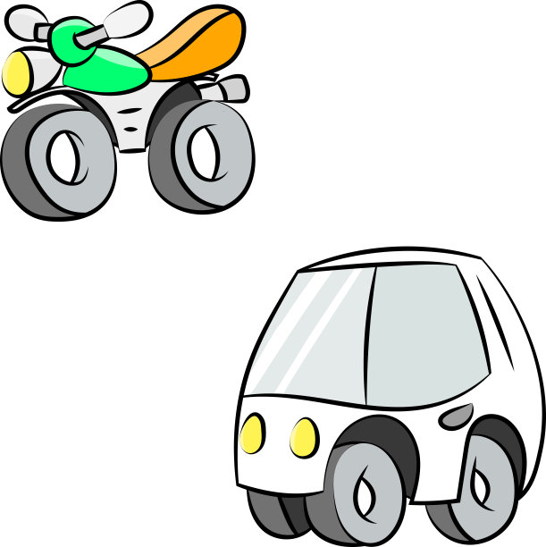 卡通时尚的白色汽车和摩托车矢量插图图片下载