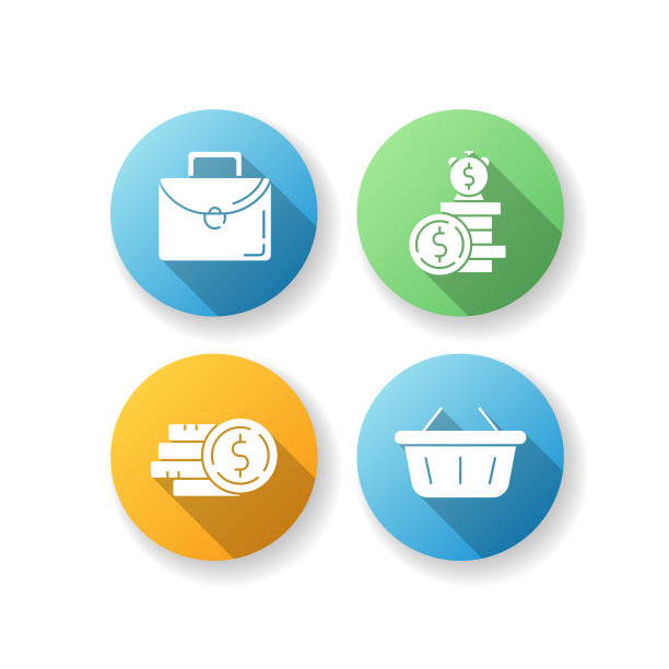 金钱投资平面设计长影子字形图标集图片下载