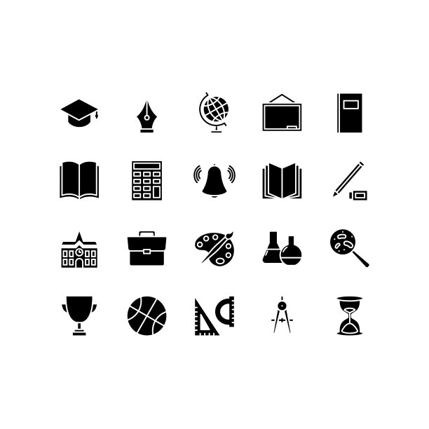 学校和教育图标集。标志、象形文字、设计信息图形元素。矢量插图上的白色背景图片下载