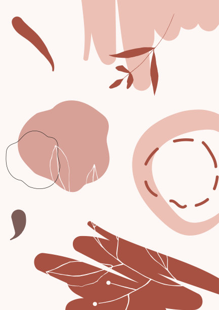 卡通简单的线条艺术邀请卡，极简主义手绘矢量横幅模板。当代背景。图形装饰卡，花卉背景与抽象形状和植物元素，叶子。图片下载