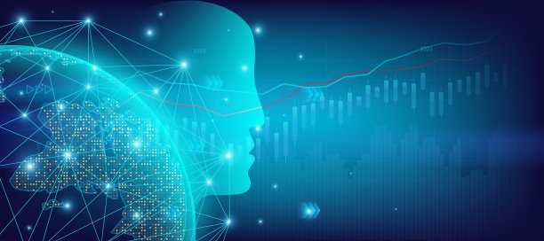 抽象的商业和金融交易或股票市场与ai技术蓝色背景。矢量插图设计。素材图片